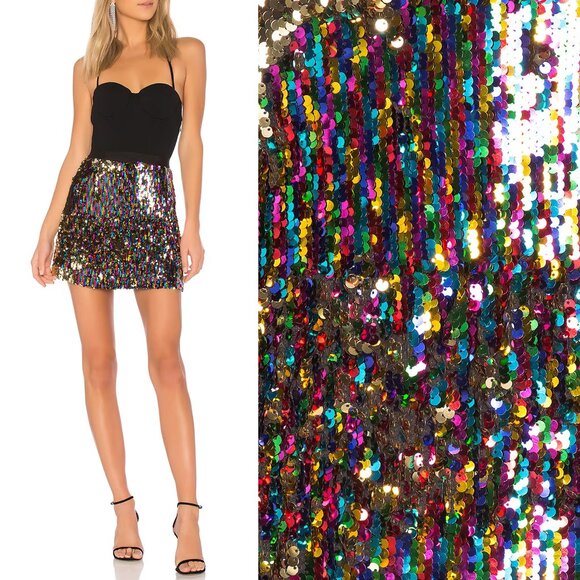 NBD Revolve Rainbow Full Sequin High Waist A-Line Spin Skirt Size XXS NWT - Picture 1 of 3